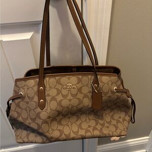 Coach Tan and Brown Signature Shoulder Bag